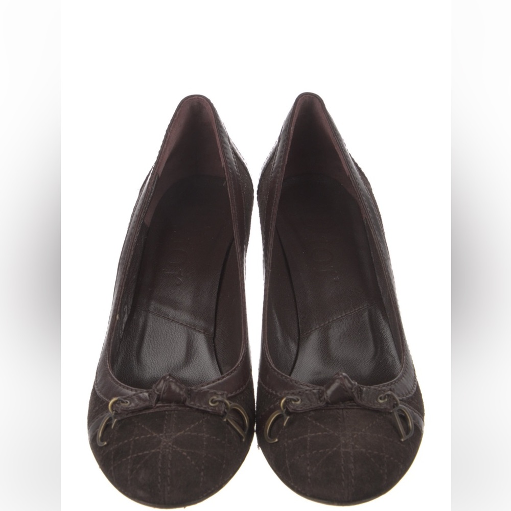 Christian Dior Cannage Brown Suede Heels with Patent Leather Trim